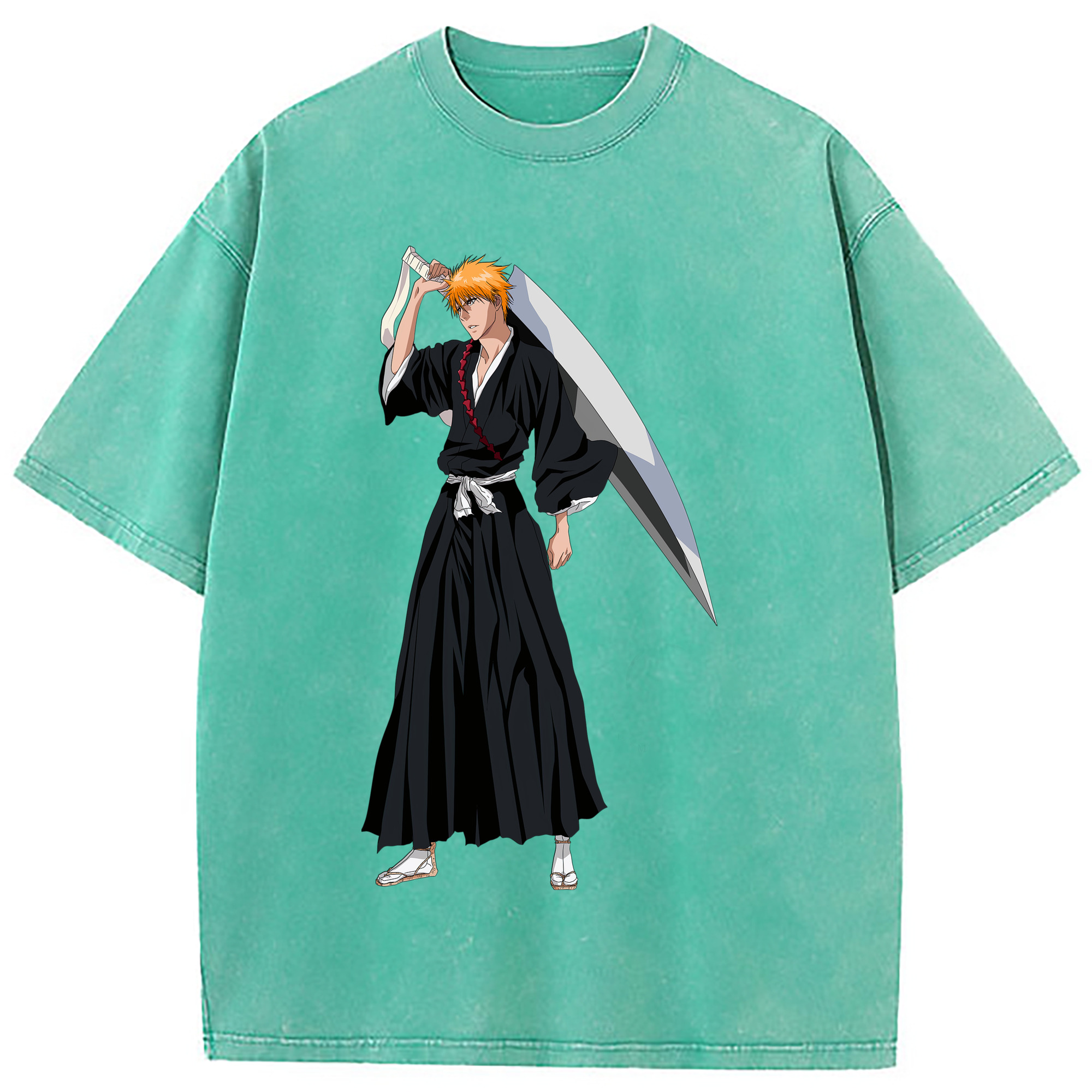 （画像用） ブリーチ 黒崎一護（くろさき いちご）BLEACH Kurosaki Ichigo 綿100% ヴィンテージ風 半袖Tシャツ（フロントプリント）